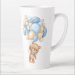 Teddy Bear Blue Balloons Baby Shower  Latte Mug<br><div class="desc">This design features a friendly Teddy Bear with blue and cream balloon. Text  "Baby Shower" is written in a script font.</div>