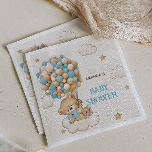 Teddy Bear Blue Balloons Baby Shower Napkin