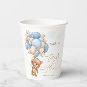 Teddy Bear Blue Balloons Baby Shower  Paper Cups