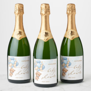 Teddy Bear Blue Balloons  Baby Shower  Sparkling Wine Label