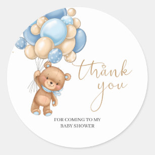Teddy Bear Blue Balloons Baby Shower Thank You Cla Classic Round Sticker