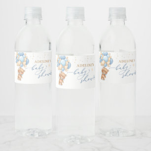 Teddy Bear Blue Balloons Baby Shower Water Bottle Label