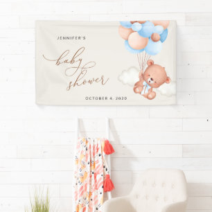 Teddy Bear, Blue Balloons, Baby Shower Welcome Banner