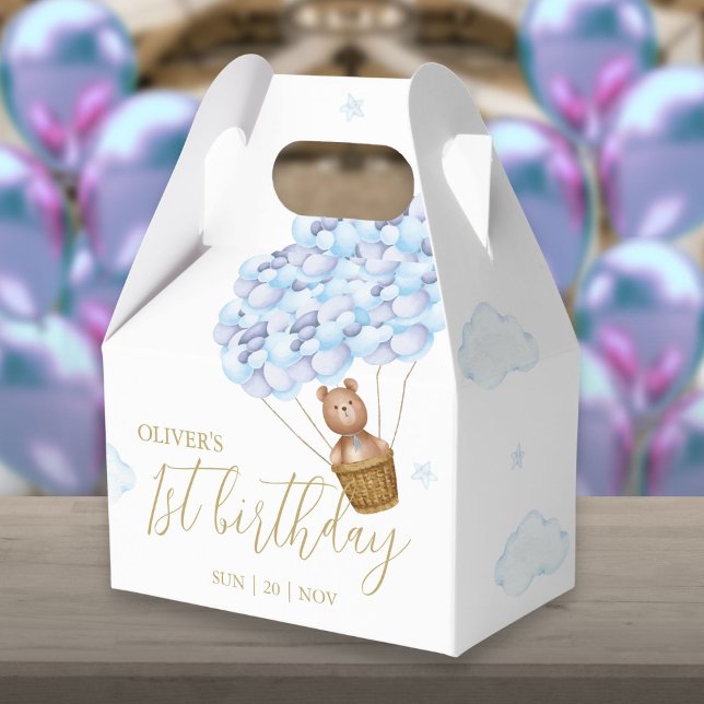 Teddy Bear Blue Balloons Birthday Party Favor Box (Teddy Bear Blue Balloons Birthday Party Favor Box)