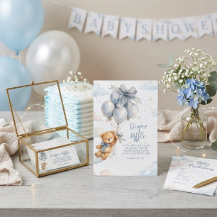 Teddy Bear Blue Balloons Clouds Baby Boy Enclosure Card