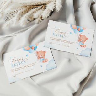 Teddy Bear Blue Balloons Diaper Raffle Enclosure Card