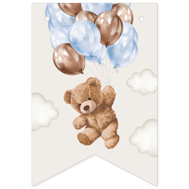 Teddy Bear, Blue Balloons, First Birthday Bunting Flags (First Flag)