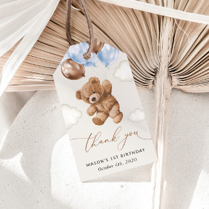 Teddy Bear, Blue Balloons, First Birthday Gift Tags