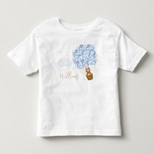 Teddy Bear Blue Balloons Gold Script Toddler T-shirt