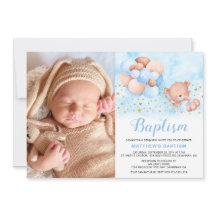 Teddy Bear Blue Balloons Gold Stars Photo Baptism