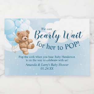 Teddy Bear Blue Balloons Mini Champagne Label