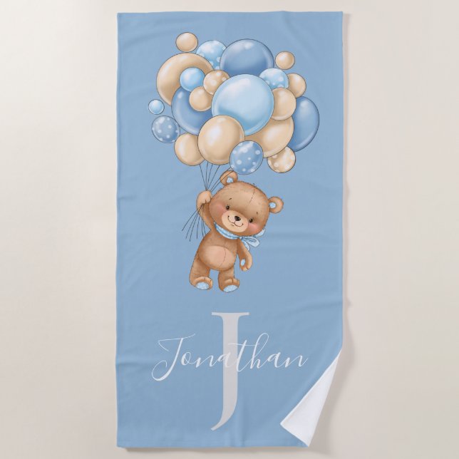 Teddy Bear Blue Balloons serviette de plage pour l (Devant)