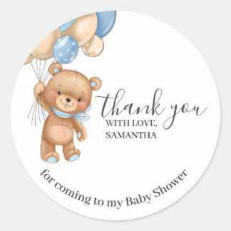 Teddy Bear Blue Balloons Thank You  Classic Round Sticker