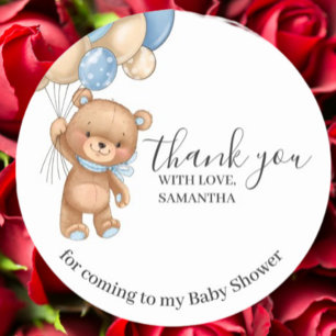 Teddy Bear Blue Balloons Thank You  Classic Round Sticker