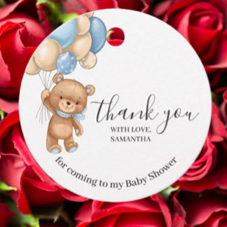 Teddy Bear Blue Balloons Thank You Favour Tags