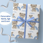TEDDY BEAR Blue Birthday Wrapping Paper Roll<br><div class="desc">Gorgeous teddy bear hearts and rainbow design perfect to wrap a very special birthday gift. Easily personalize the name and be sure to check out my full collection for matching products.</div>