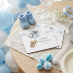 Teddy Bear Blue Bow Balloons Clouds Baby Boy Square Paper Coaster<br><div class="desc">This adorable coaster features a sweet watercolor teddy bear with soft blue balloons and fluffy clouds, creating a charming and playful design perfect for a baby boy celebration. The gentle blue tones and cute teddy bear artwork bring a soft and cozy feel that beautifully matches a teddy bear baby shower...</div>