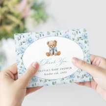 Teddy Bear, Blue Bow, Blue Flowers, Baby Shower