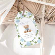 Teddy Bear, Blue Bow, Blue Flowers, First Birthday