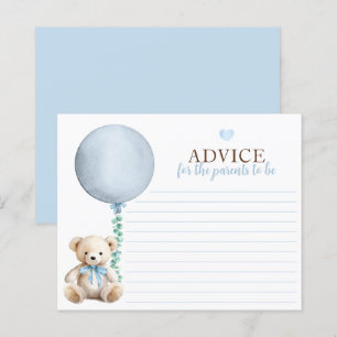 Teddy Bear Blue Boy Baby Shower Advice Card
