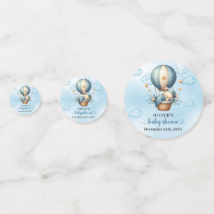 Teddy bear blue brown ivory hot air balloon boy confetti