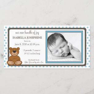 Teddy Bear Blue Customized Birth Announcement