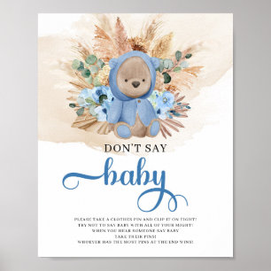 Teddy bear blue flowers pampas dont say baby game poster