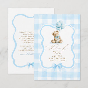 Teddy Bear Blue Gingham Cute Thank You Card