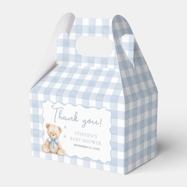 Teddy Bear Blue Gingham Favour Box (Front Side)