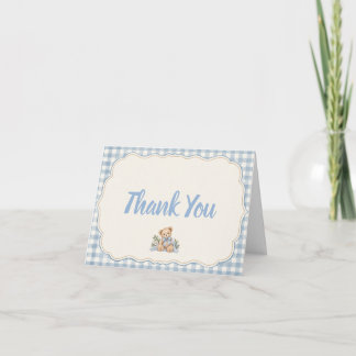 Teddy Bear Blue Gingham Thank You Card