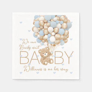 Teddy Bear Blue Heart & Balloon Baby Boy Shower Napkin