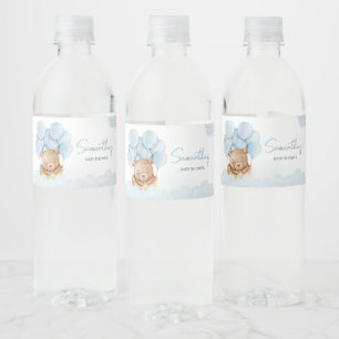 Teddy Bear Blue Hot Air Balloon  Water Bottle Label