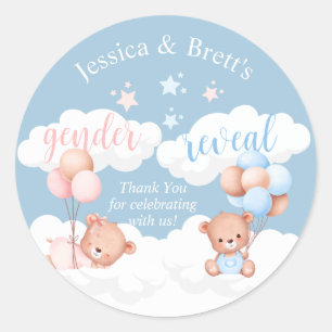 Teddy Bear Blue or Pink Gender Reveal Classic Roun Round Sticker