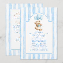 Teddy Bear Blue Stripes Baby Shower All In One