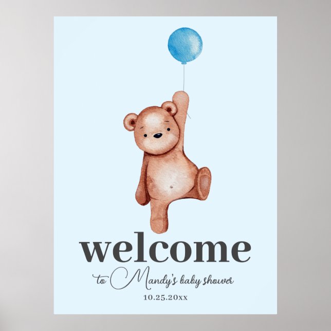 Teddy Bear Blue Welcome Sign Foam Board (Front)