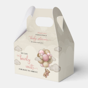 Teddy bear blush brown ivory balloons baby shower  favor box