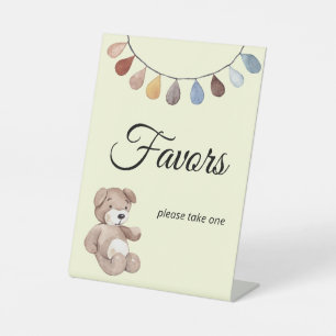 Teddy Bear Boho Baby Shower Favor Tablescape Pedestal Sign