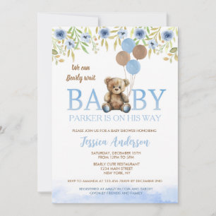 Teddy Bear Boho Blue Boy invitations pour la douch