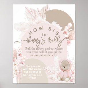 Teddy Bear Boho Girl Baby Shower guess belly game Poster