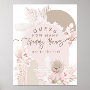 Teddy Bear Boho Girl Baby Shower guess game Poster
