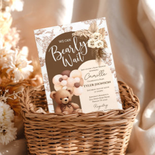 Teddy Bear Boho Pampass Toille Baby Shower Invitation