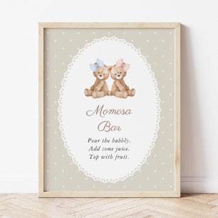 Teddy Bear, Bow, Beige Polka Dots, Momosa Bar Poster