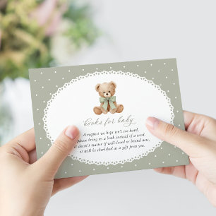 Teddy Bear, Bow, Green Polka Dots, Books For Baby Enclosure Card