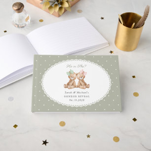 Teddy Bear, Bow, Green Polka Dots, Gender Reveal Guest Book