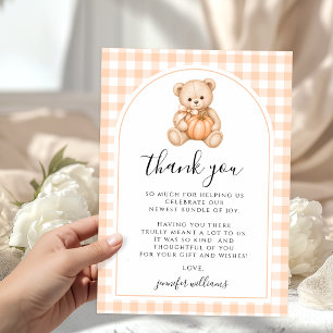 Teddy Bear Bow Little Pumpkin Fall Baby Shower Thank You Card