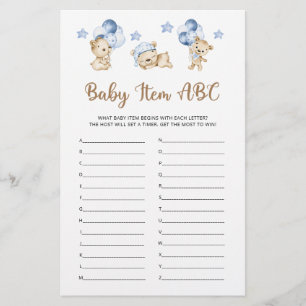 Teddy bear boy baby shower Baby Item ABC Game 