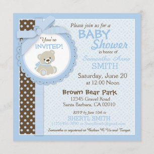 Teddy Bear Boy Baby Shower Blue Invitation