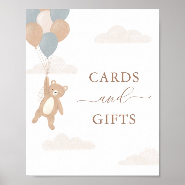Teddy Bear Boy Baby Shower Cards and Gifts Sign (Front)