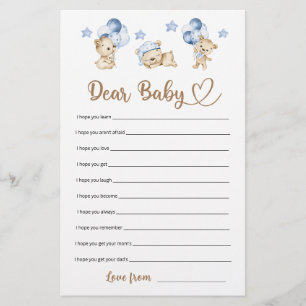 Teddy bear boy baby shower Dear Baby Wishes