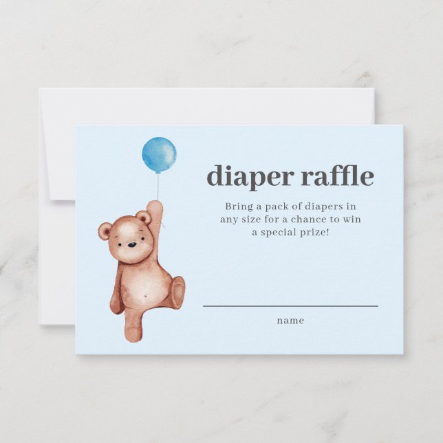 Teddy Bear Boy Baby Shower Diaper Raffle Insert Invitation (Front)